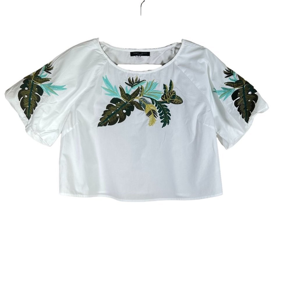 Romeo Juliet Couture White CropTop Embroidered Ballon Sleeve Size M